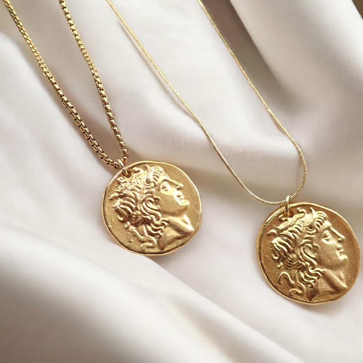 Bold Gold Roman Coin Necklace – Double Sided Medallion Pendant, 24k Gold Plated Statement Jewelry, Ancient Inspired Necklace Gold Fill