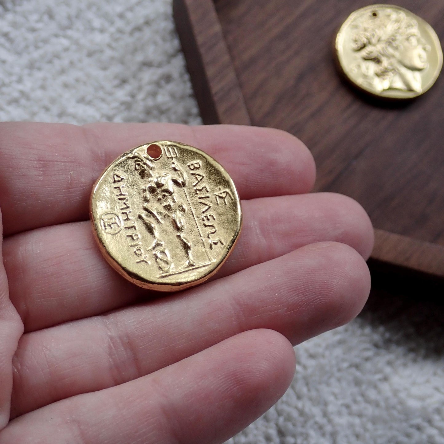 Bold Gold Roman Coin Necklace – Double Sided Medallion Pendant, 24k Gold Plated Statement Jewelry, Ancient Inspired Necklace Gold Fill