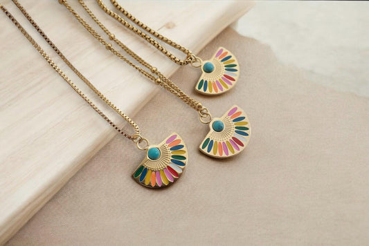 Colorful Enamel Rainbow Pendant Necklace - 18K Gold Stainless Steel PVD Jewelry,  Anti Tarnish Jewelry