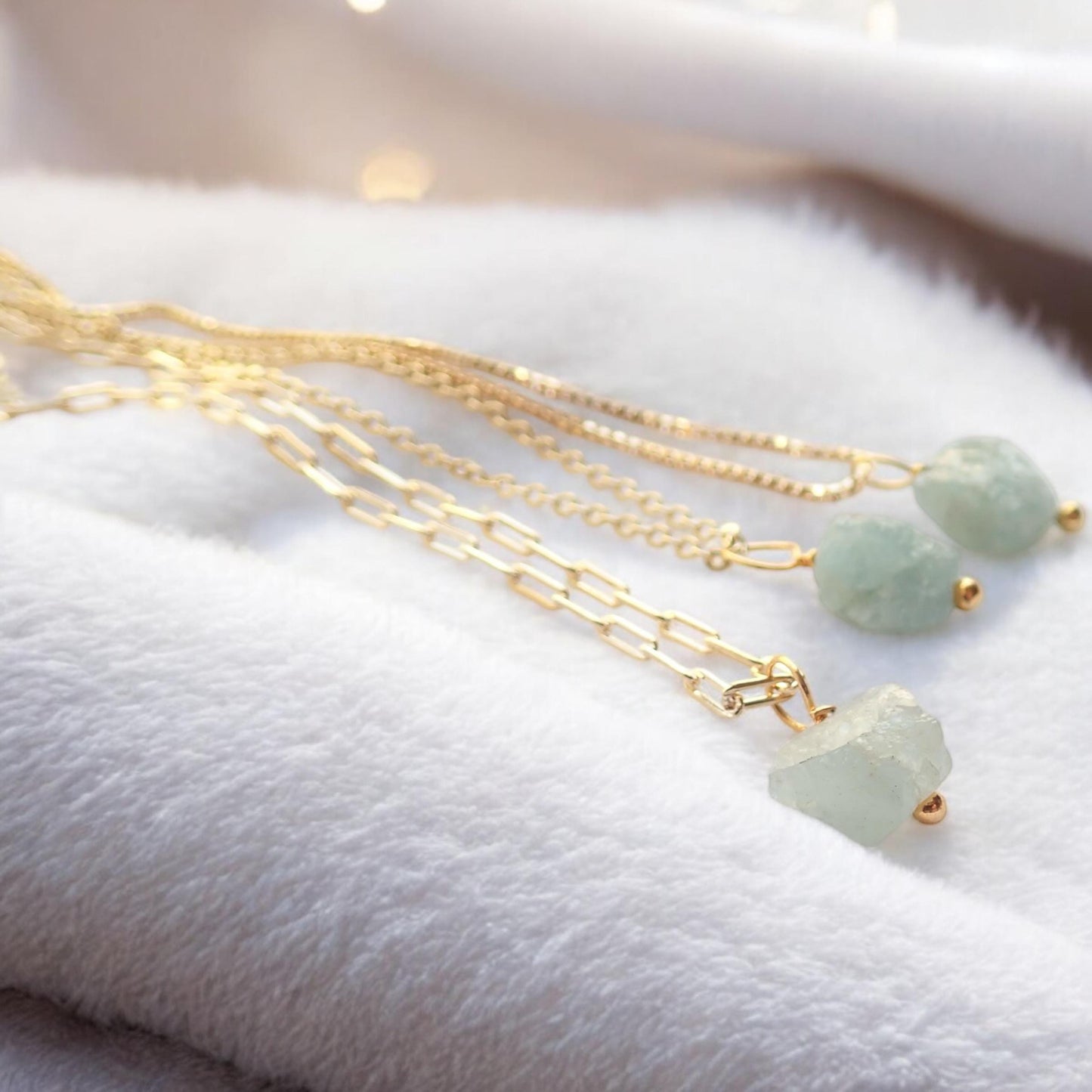 Raw Aquamarine Necklace | Dainty Crystal Necklace, Gemstone Layering Necklace