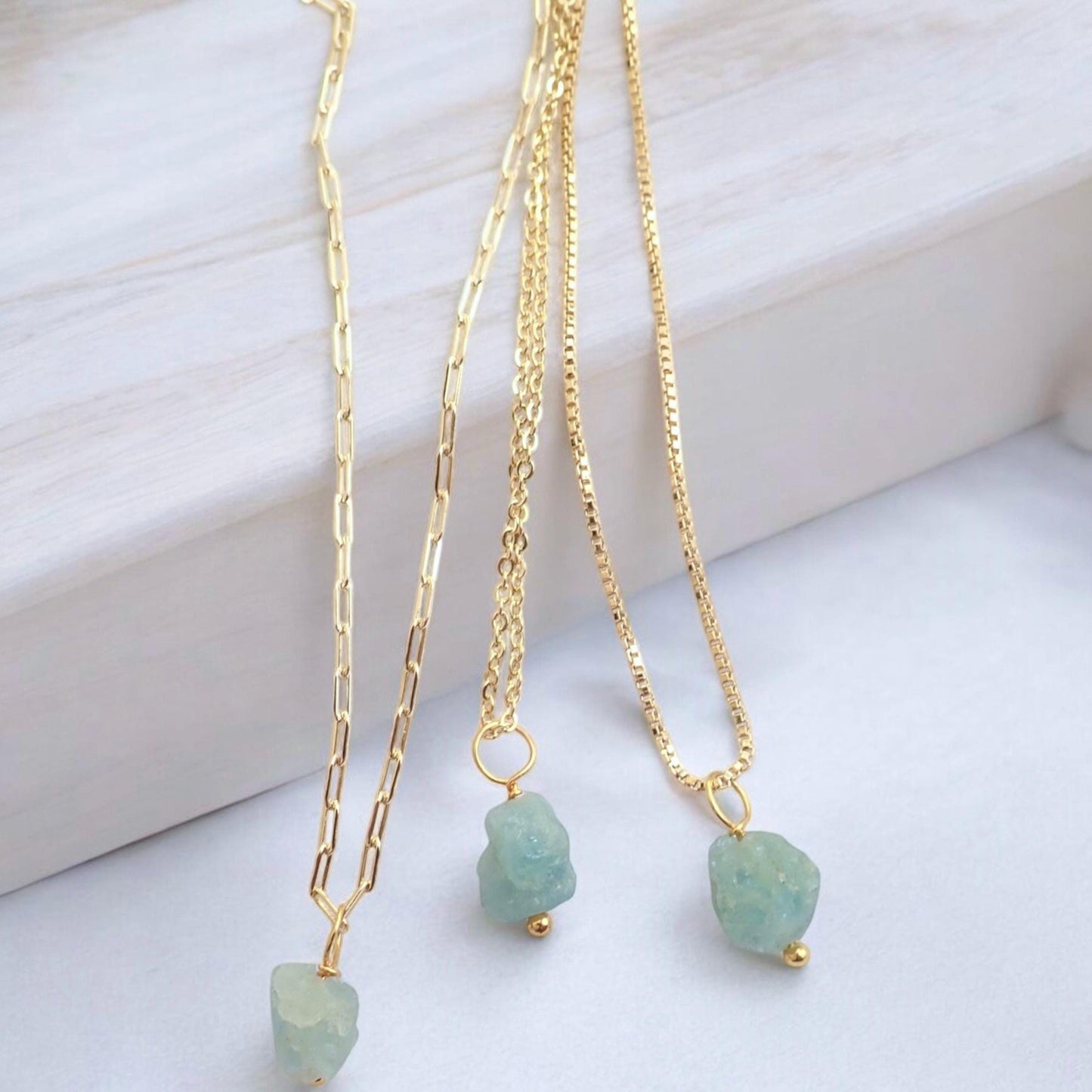 Raw Aquamarine Necklace | Dainty Crystal Necklace, Gemstone Layering Necklace
