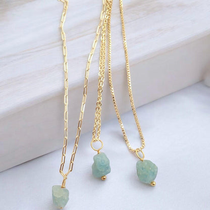 Raw Aquamarine Necklace | Dainty Crystal Necklace, Gemstone Layering Necklace