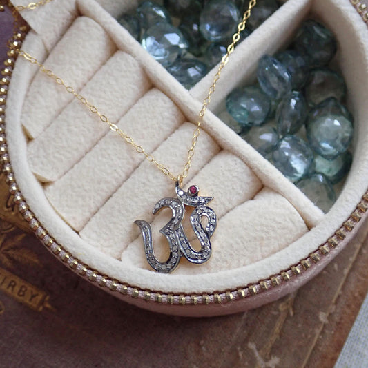 Dainty Diamond Om Necklace - Gold Vermeil Aum Necklace, Spiritual Gift for Her, Buddhist Jewelry