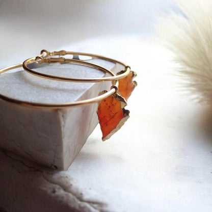 Carnelian Arrowhead Hoop Earrings,  Handmade Boho Crystal Dangle Earrings,