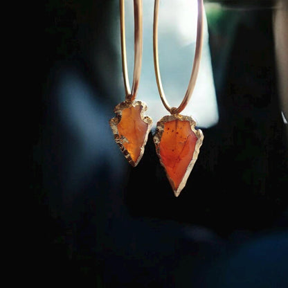 Carnelian Arrowhead Hoop Earrings,  Handmade Boho Crystal Dangle Earrings,