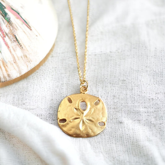 Dainty 18k Gold Sand Dollar Necklace - Gold Filled Medallion Coin Necklace - Gift for Beach Lovers