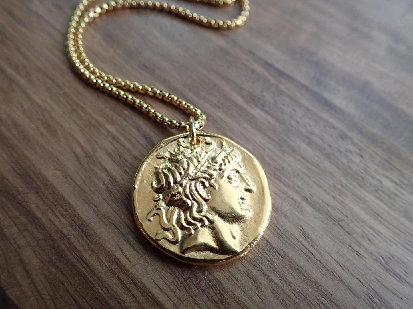 Bold Gold Roman Coin Necklace – Double Sided Medallion Pendant, 24k Gold Plated Statement Jewelry, Ancient Inspired Necklace Gold Fill