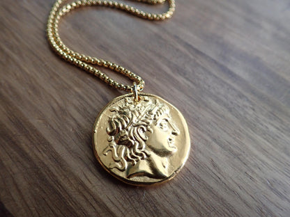 Bold Gold Roman Coin Necklace – Double Sided Medallion Pendant, 24k Gold Plated Statement Jewelry, Ancient Inspired Necklace Gold Fill
