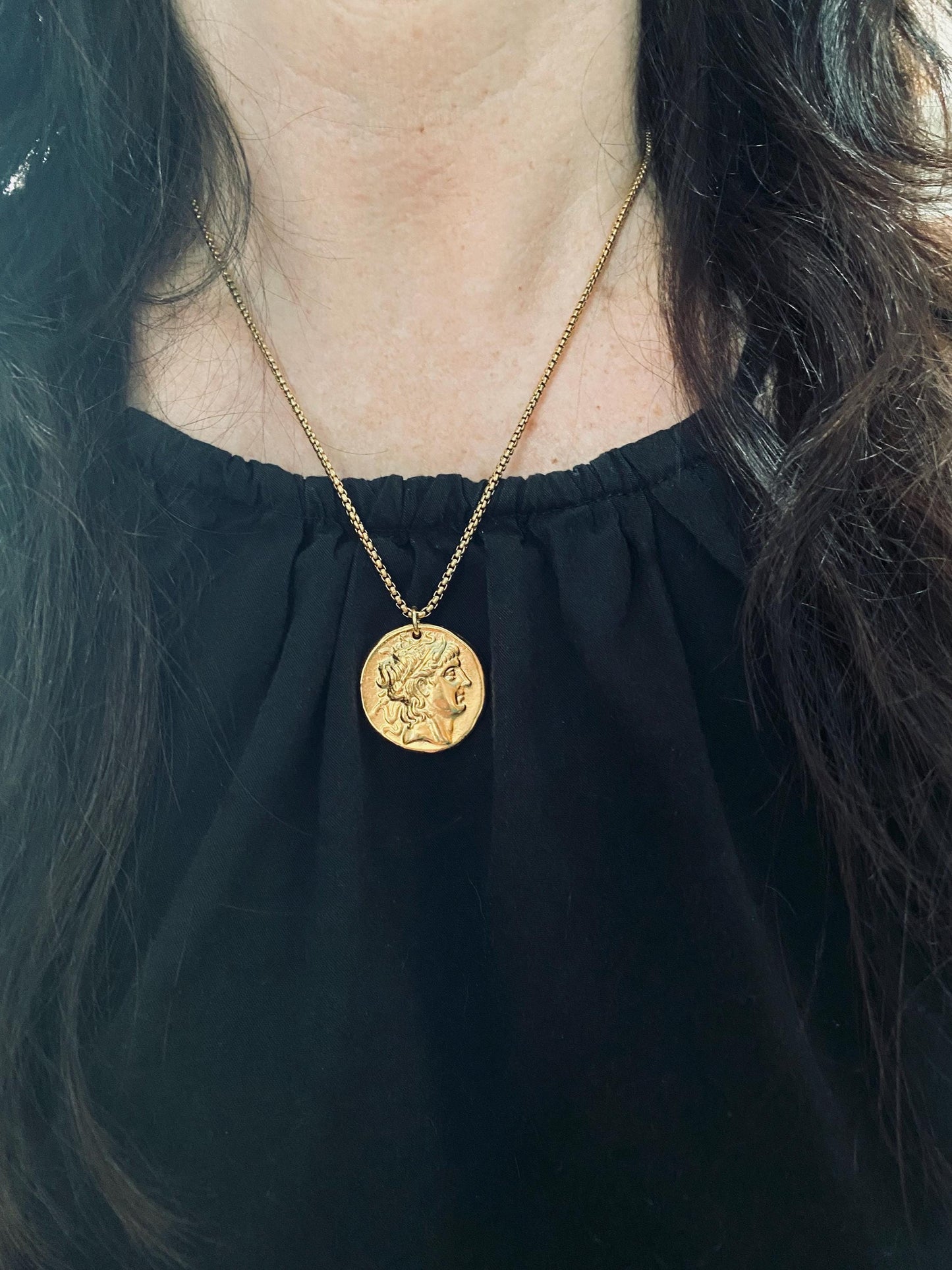 Bold Gold Roman Coin Necklace – Double Sided Medallion Pendant, 24k Gold Plated Statement Jewelry, Ancient Inspired Necklace Gold Fill