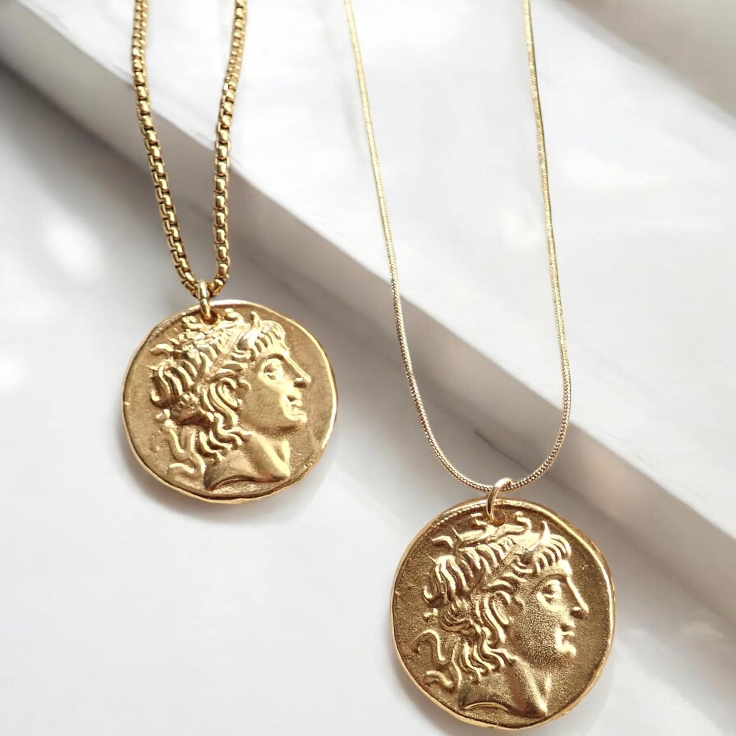 Bold Gold Roman Coin Necklace – Double Sided Medallion Pendant, 24k Gold Plated Statement Jewelry, Ancient Inspired Necklace Gold Fill