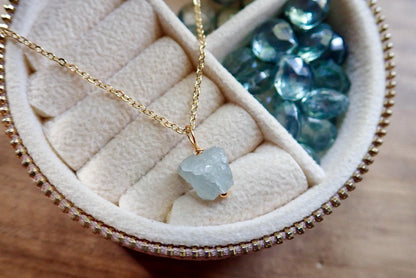 Raw Aquamarine Necklace | Dainty Crystal Necklace, Gemstone Layering Necklace