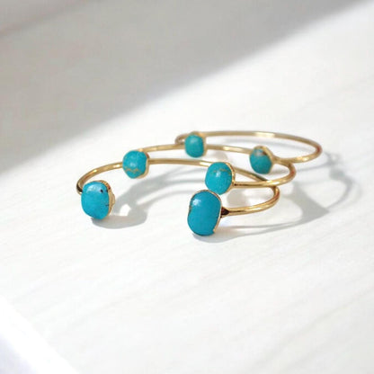 Genuine Turquoise Open Cuff Bracelet – 14k Gold Plated Adjustable Boho Bracelet | December Birthstone Jewelry