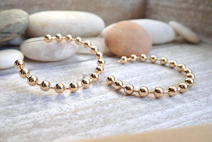 Large Gold Ball Chain Hoop Earrings – 18k Gold Over Stainless Steel, Bold No-Tarnish Statement Jewelry