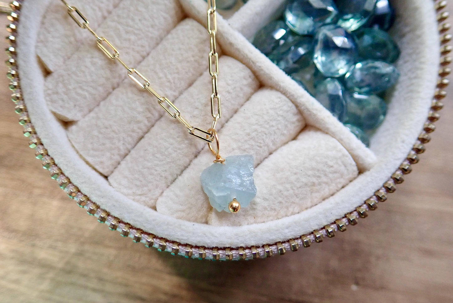 Raw Aquamarine Necklace | Dainty Crystal Necklace, Gemstone Layering Necklace