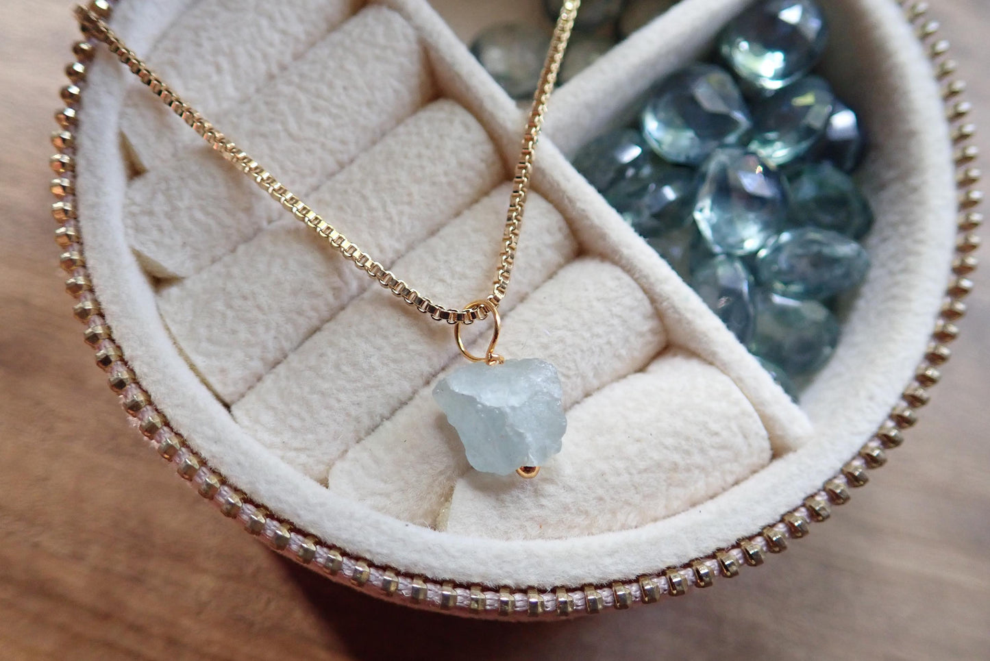 Raw Aquamarine Necklace | Dainty Crystal Necklace, Gemstone Layering Necklace