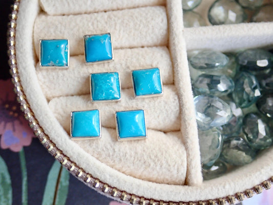 Square Turquoise Stud Earrings – Sterling Silver Bezel Set | Southwest-Inspired Gemstone Jewelry