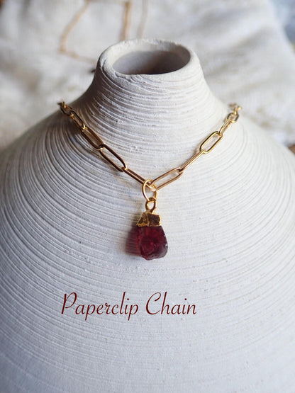 Dainty Raw Garnet Gemstone Necklace – 14k Gold Dipped | Minimalist Birthstone Jewelry