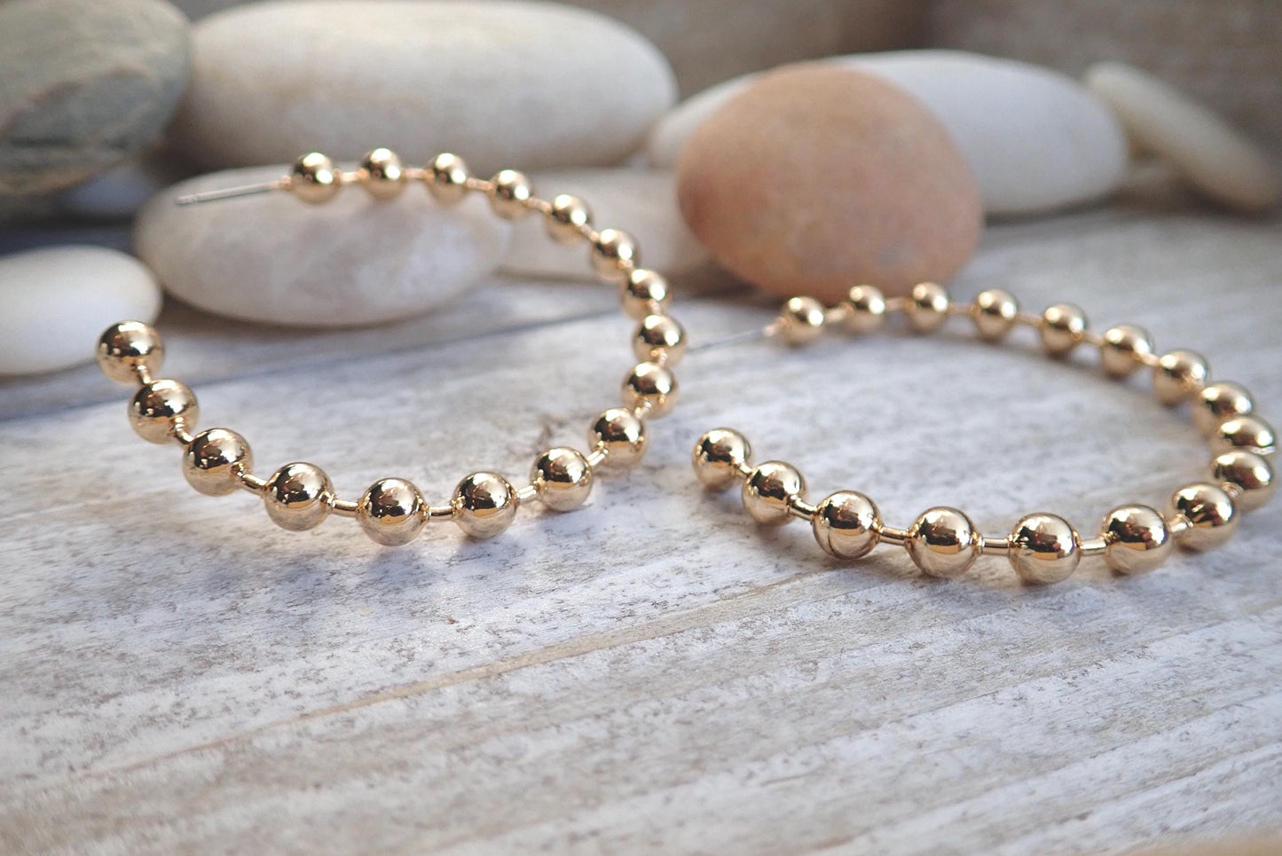 Large Gold Ball Chain Hoop Earrings – 18k Gold Over Stainless Steel, Bold No-Tarnish Statement Jewelry