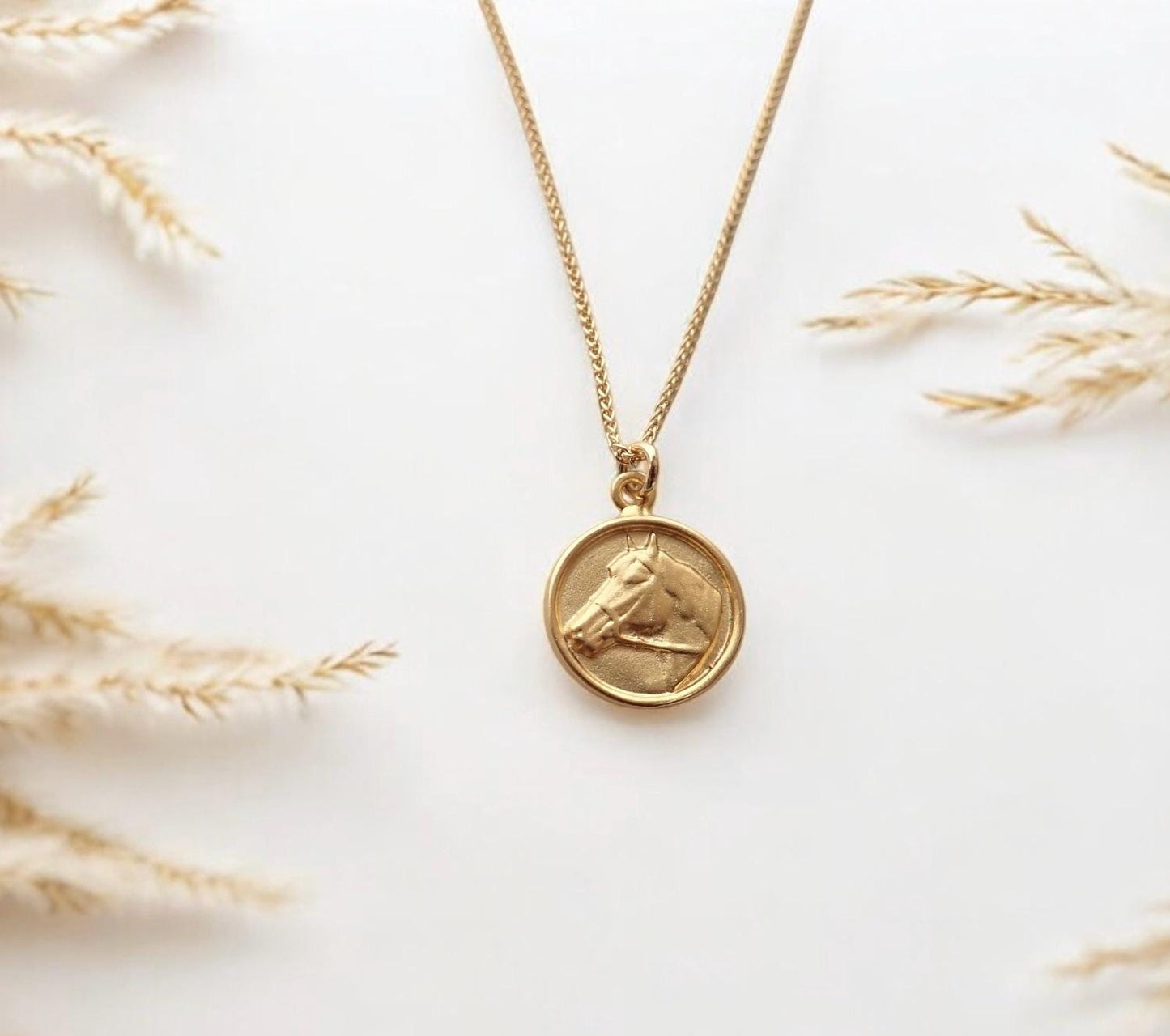Horse Coin Necklace Gold Vermeil, Gold Coin Medallion Necklace, Horse Lover Gift, Round Animal Charm Necklace, Horse Jewelry, Gift for Her