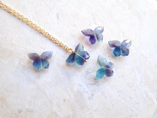 Rainbow Fluorite Butterfly Necklace – Gold Fill Chain with Delicate Gemstone Pendant, Natural Crystal Jewelry