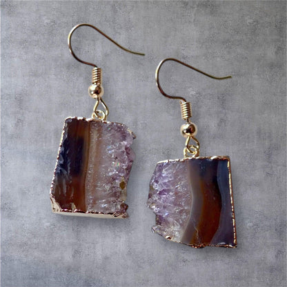 Amethyst Slice Earrings, Amethyst Stalactite Earrings, Gemstone Dangle Earrings, Amethyst Statement Jewelry,February Birthstone Gift for Her