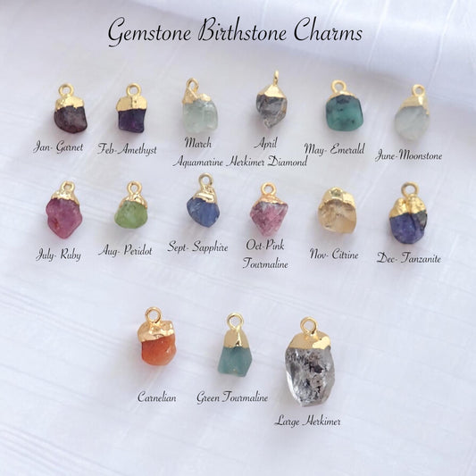 Genuine Gold Capped Birthstone Charms for Custom Charm Necklace, - Small Add-On Gemstone Charms Gold, Removable Slide On Charms for Custom Charm Necklace