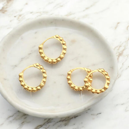 Beaded Gold Huggie Hoop Earrings – 18k Gold Over Sterling Silver, Tiny Everyday Hoops in 6mm–9mm Sizes