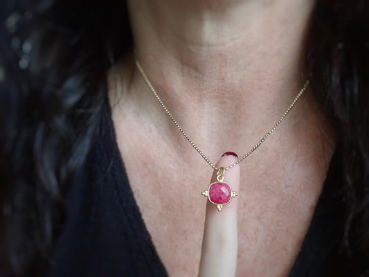 Square Ruby Pendant Necklace – 14k Gold Vermeil Fancy Bezel on 18k Gold Fill Chain, Luxe July Birthstone Jewelry