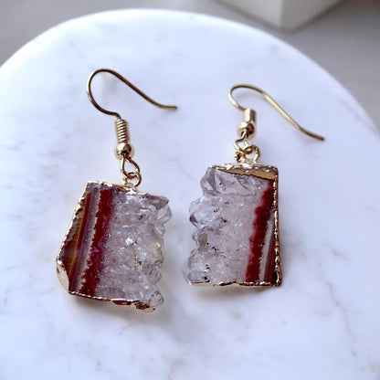 Amethyst Slice Earrings, Amethyst Stalactite Earrings, Gemstone Dangle Earrings, Amethyst Statement Jewelry,February Birthstone Gift for Her