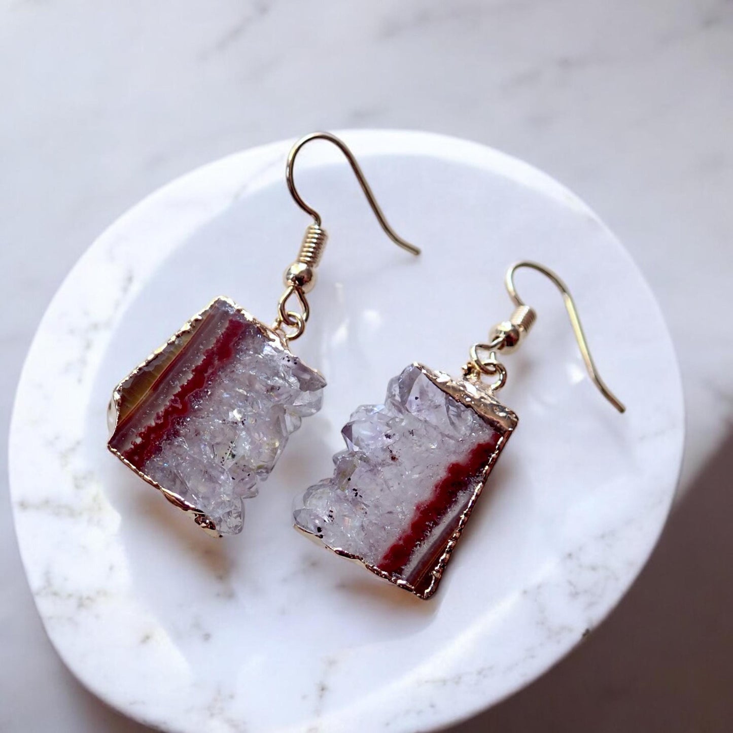 Amethyst Slice Earrings, Amethyst Stalactite Earrings, Gemstone Dangle Earrings, Amethyst Statement Jewelry,February Birthstone Gift for Her