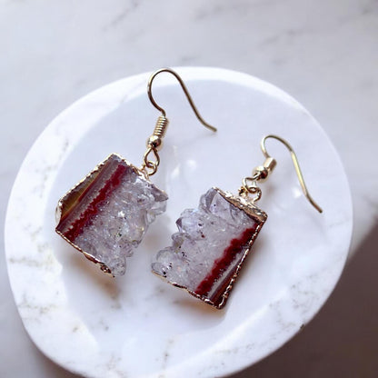Amethyst Slice Earrings, Amethyst Stalactite Earrings, Gemstone Dangle Earrings, Amethyst Statement Jewelry,February Birthstone Gift for Her