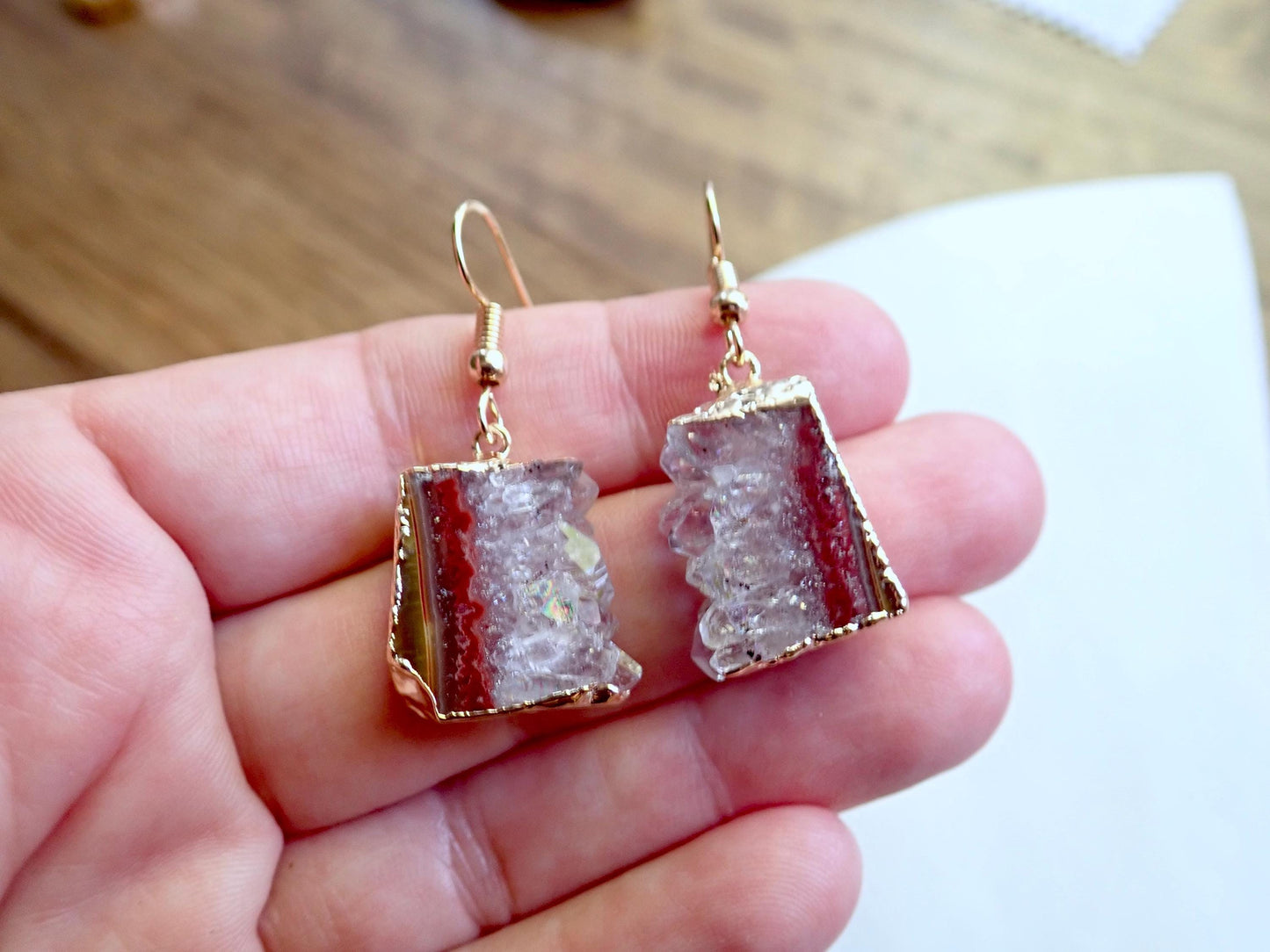 Amethyst Slice Earrings, Amethyst Stalactite Earrings, Gemstone Dangle Earrings, Amethyst Statement Jewelry,February Birthstone Gift for Her