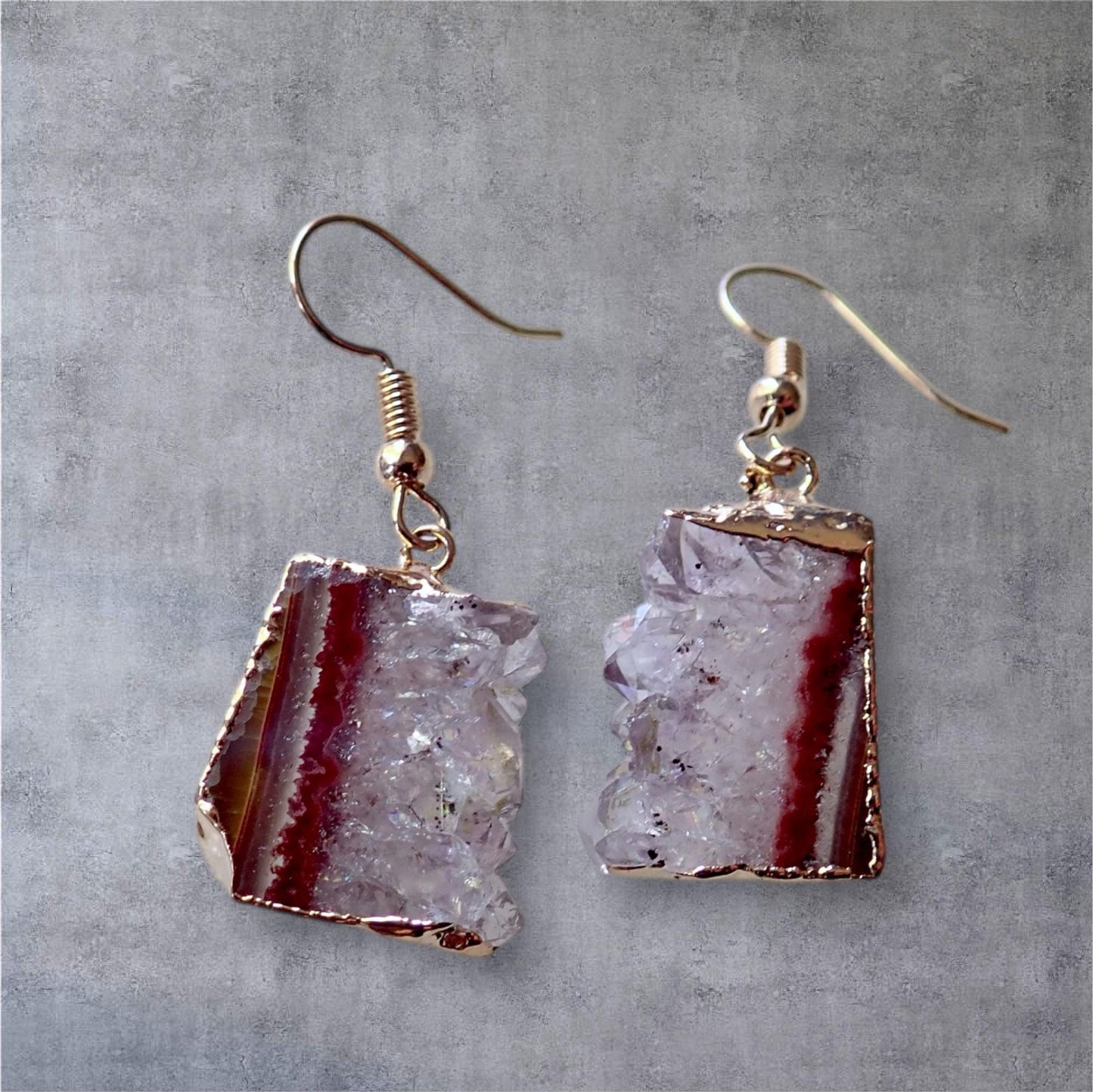 Amethyst Slice Earrings, Amethyst Stalactite Earrings, Gemstone Dangle Earrings, Amethyst Statement Jewelry,February Birthstone Gift for Her