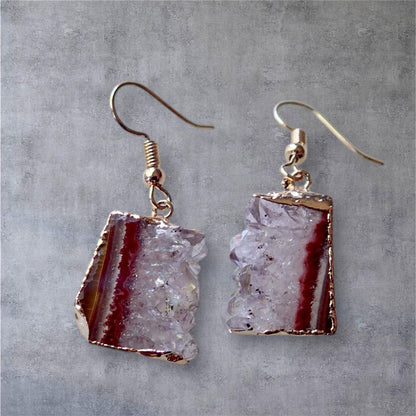 Amethyst Slice Earrings, Amethyst Stalactite Earrings, Gemstone Dangle Earrings, Amethyst Statement Jewelry,February Birthstone Gift for Her