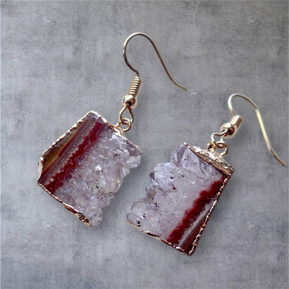 Amethyst Slice Earrings, Amethyst Stalactite Earrings, Gemstone Dangle Earrings, Amethyst Statement Jewelry,February Birthstone Gift for Her