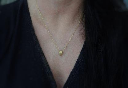 Waterproof Gold Bead Necklace,  Ridged Tube Pendant on No Tarnish 18k Gold Chain,  Minimalist Fidget Necklace, Everyday Jewelry