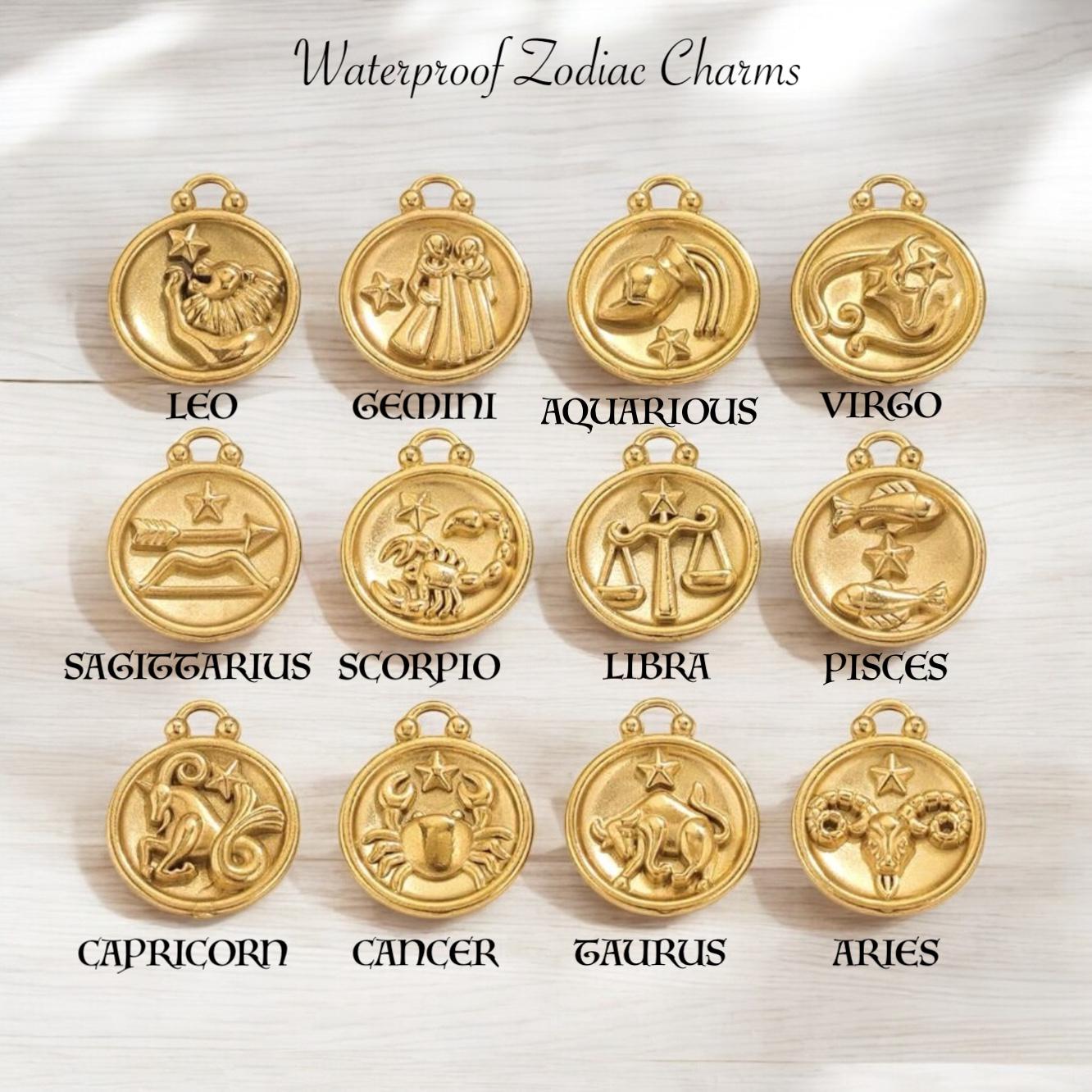 Zodiac Pendant Necklace, Gold Coin Zodiac Necklace, Dainty Zodiac Necklace, Star Sign Necklace,Gold Medallion Necklace,Personalized Gift Her