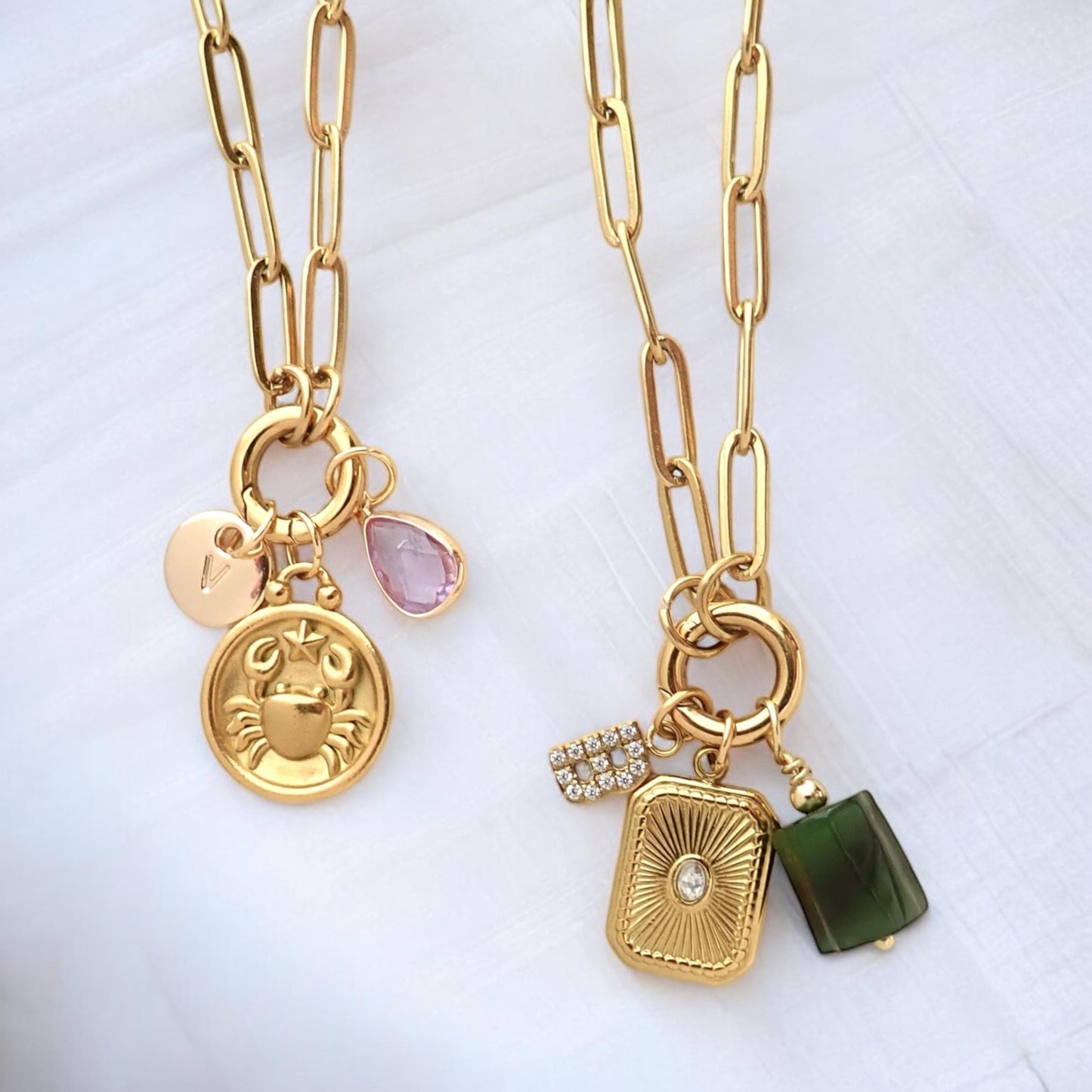 Gold Letter Initial Disc Charms,  Add-On Charms,Removable Slide On Charm,Custom Charm Necklace