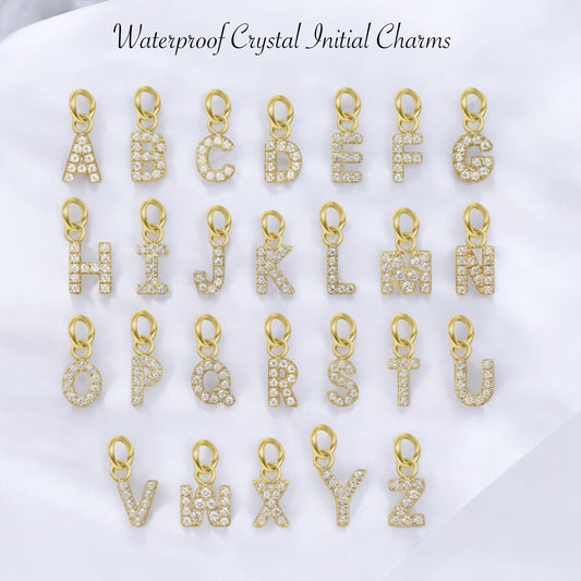 Gold Letter Charms with Crystals - Waterproof No Tarnish Add-On Charms,Removable Slide On Charm