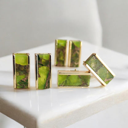 Mojave Stud Earrings • Peridot Earrings Gold • August Birthstone Gift • Green Gemstone Studs • Boho Colorful Jewelry • Gemstone Bar Earrings