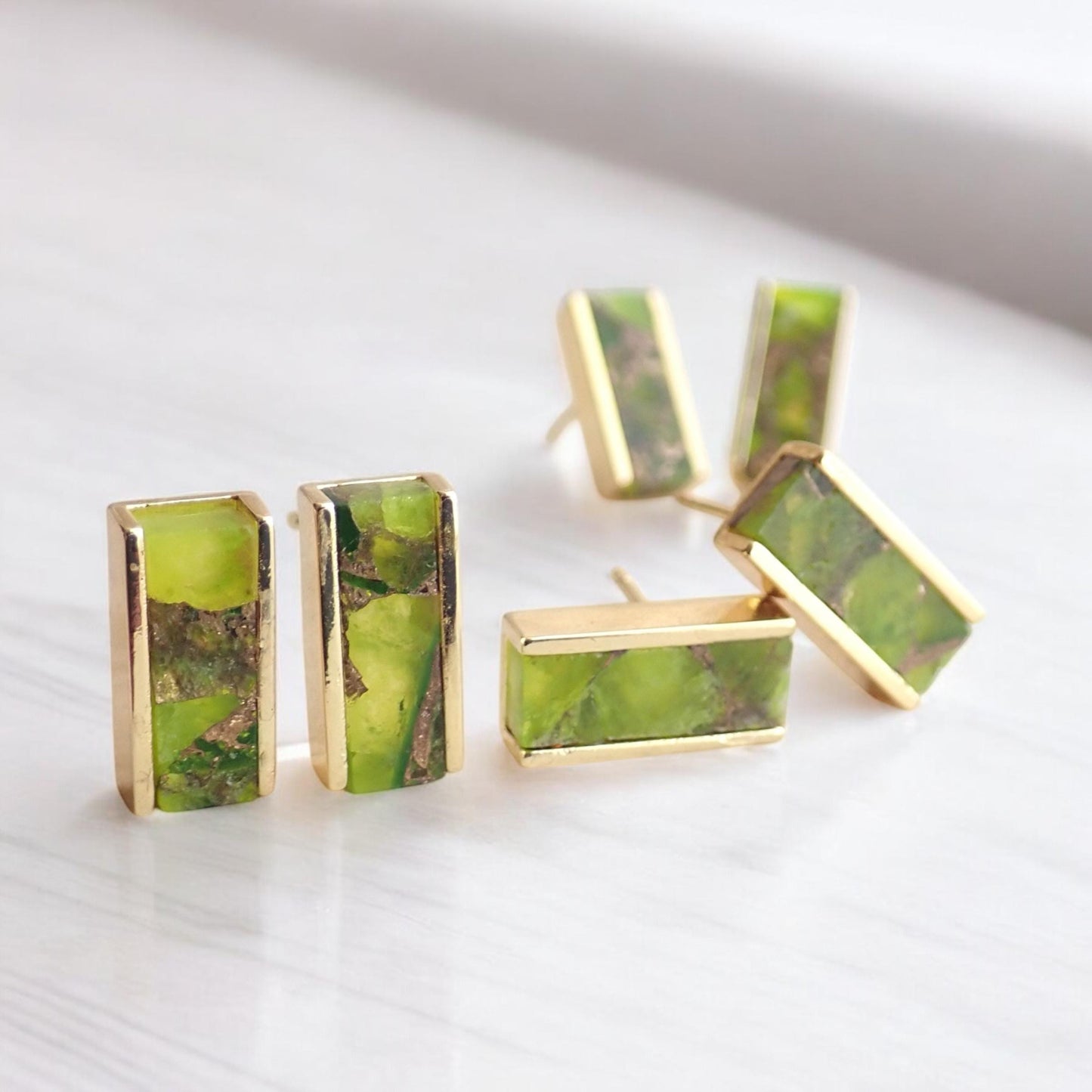 Mojave Stud Earrings • Peridot Earrings Gold • August Birthstone Gift • Green Gemstone Studs • Boho Colorful Jewelry • Gemstone Bar Earrings