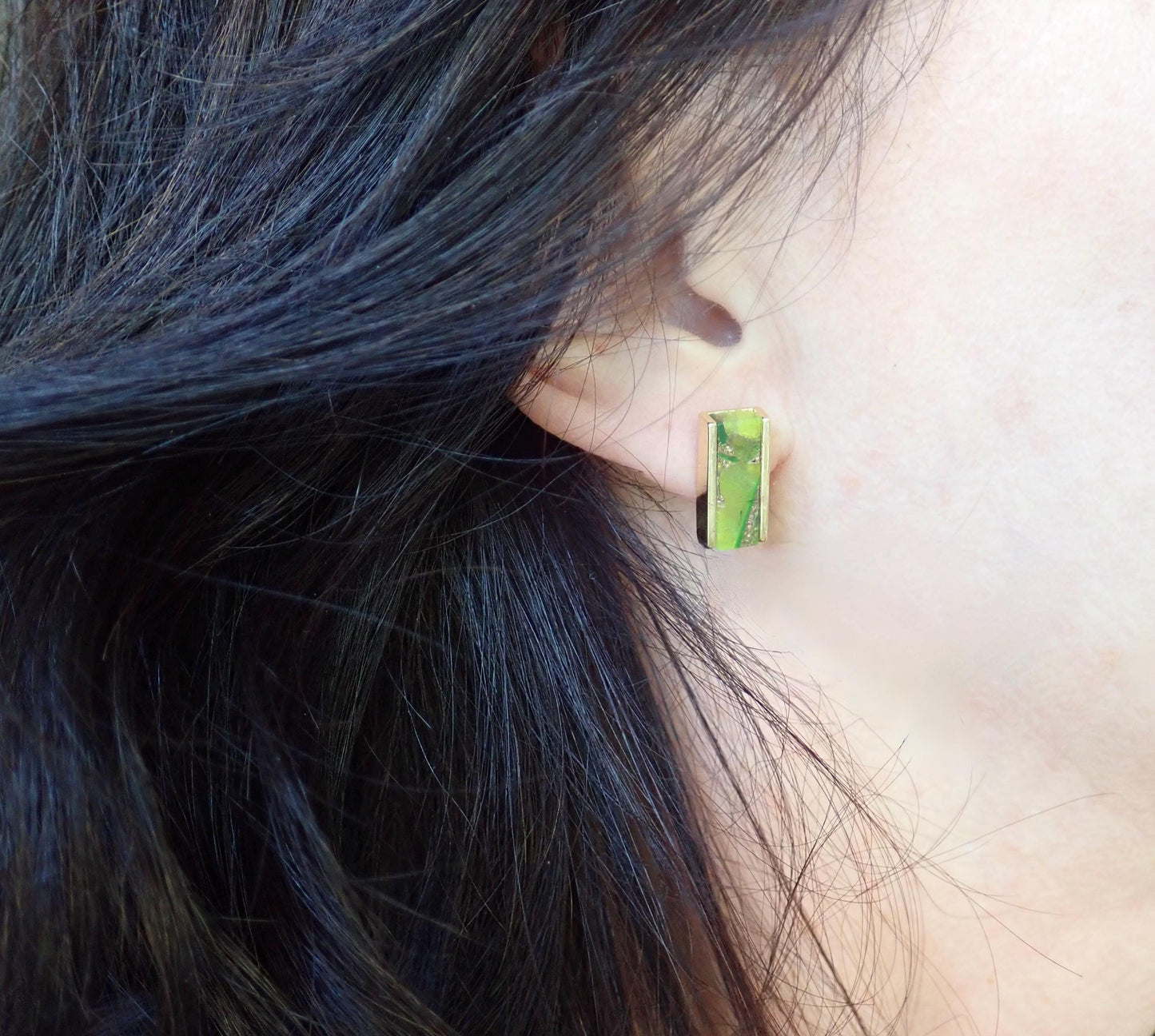 Mojave Stud Earrings • Peridot Earrings Gold • August Birthstone Gift • Green Gemstone Studs • Boho Colorful Jewelry • Gemstone Bar Earrings