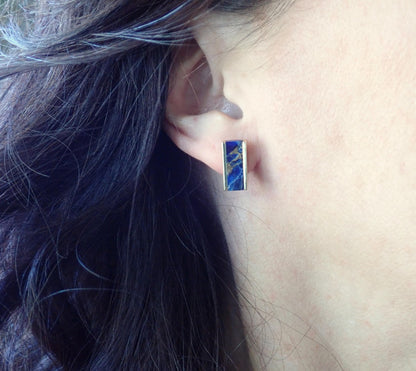 Sapphire Mojave Stud Earrings, Blue Jade Earrings ,September Birthstone, Blue Gemstone Studs, Sapphire Jewelry, Gemstone Bar Earrings Gold