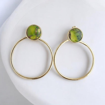 Peridot Hoop Earrings, Mojave  Earrings Gold, August Birthstone Gift, Gemstone Hoops, Jade Earrings, Boho Gemstone Jewelry,Medium Gold Hoops