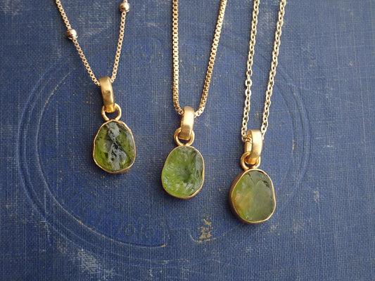 Raw Peridot Pendant Necklace, Handmade Gemstone Jewelry, Gold Fill Chain, August Birthstone Gift