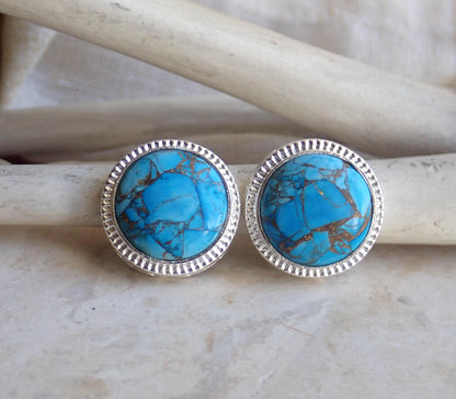 Mojave Turquoise Stud Earrings Silver, Large Statement Studs, December Birthstone Gift, Stone Post Earrings, Boho Gemstone Jewelry Gift