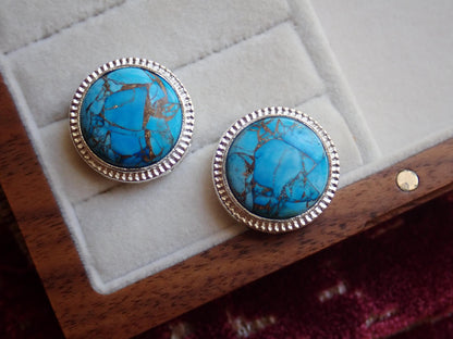 Mojave Turquoise Stud Earrings Silver, Large Statement Studs, December Birthstone Gift, Stone Post Earrings, Boho Gemstone Jewelry Gift