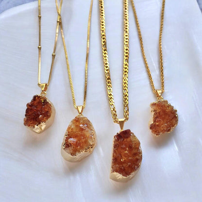 Chunky Raw Citrine Necklace Necklace - Gold Druzy Statement Necklace , November Birthstone Jewelry