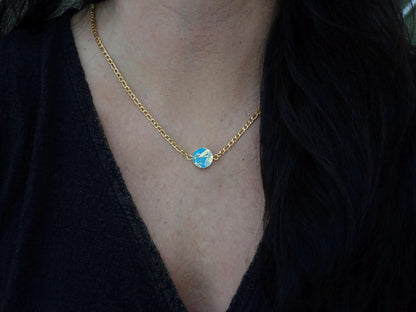 Round Mojave Turquoise Pendant Necklace • Gold Turquoise Jewelry • December Birthstone Gift • Boho Gemstone Necklace • Southwest Style
