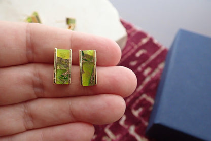Mojave Stud Earrings • Peridot Earrings Gold • August Birthstone Gift • Green Gemstone Studs • Boho Colorful Jewelry • Gemstone Bar Earrings